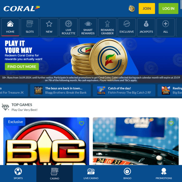 Coral Casino Homepage Main